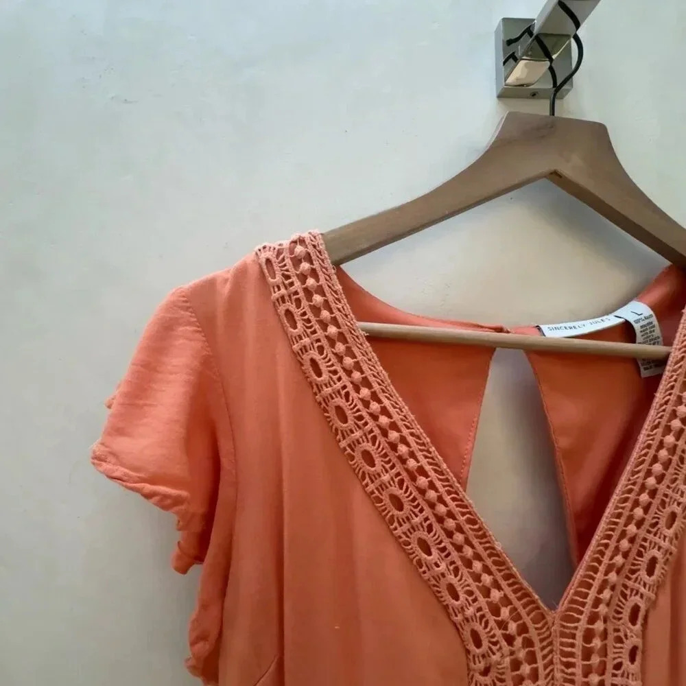 Sincerely Jules || Women's Embroidered and Ruffled Cap Sleeve Smocked Back Large - Picture 7 of 7